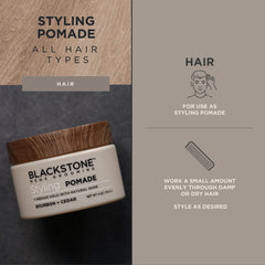 Blackstone pomade texture close-up for lightweight hold and flexible styling.