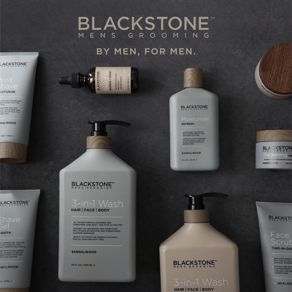 Blackstone men's grooming refresh front label showcases premium hydration