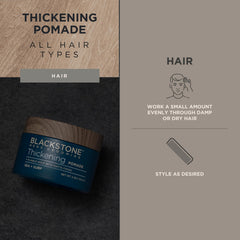Blackstone pomade hands-application shows pliable hold for flexible styling.