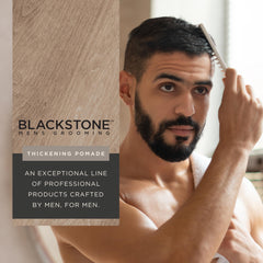 Blackstone pomade matte-finish-hair highlights lightweight, non-greasy formula.