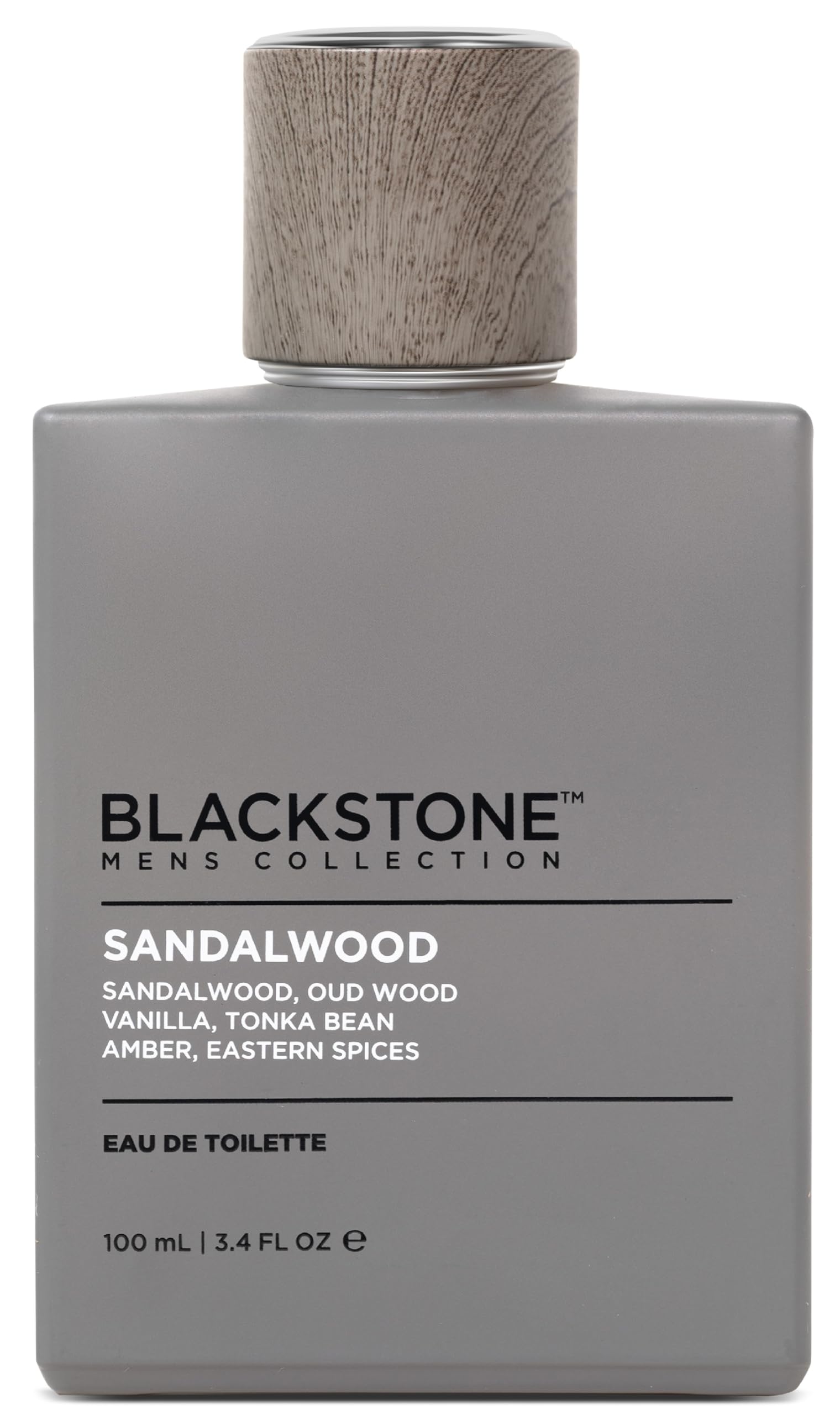 Blackstone Sandalwood EDT bottle offering a warm, lasting scent for daily wear.