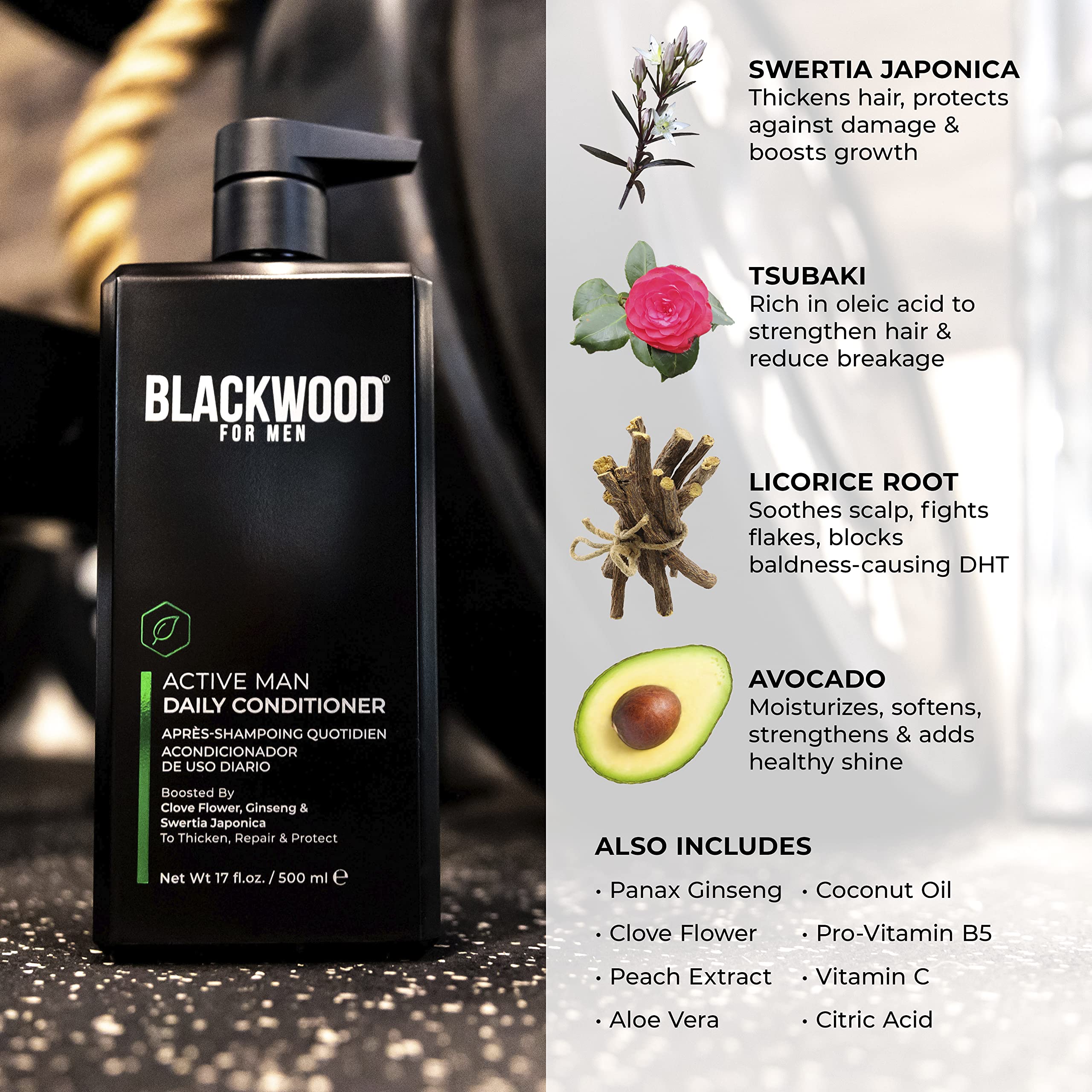 Blackwood For Men Active Man Conditioner ingredients swertia-japonica boost scalp balance.