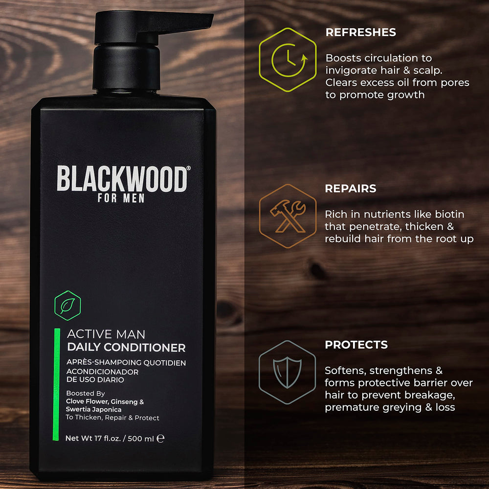 Blackwood For Men Active Man Conditioners ingredients tsubaki and licorice nourish.