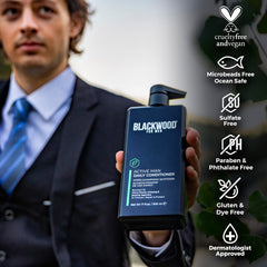 Blackwood For Men Active Man Conditioner texture on hand shows rich hydration.