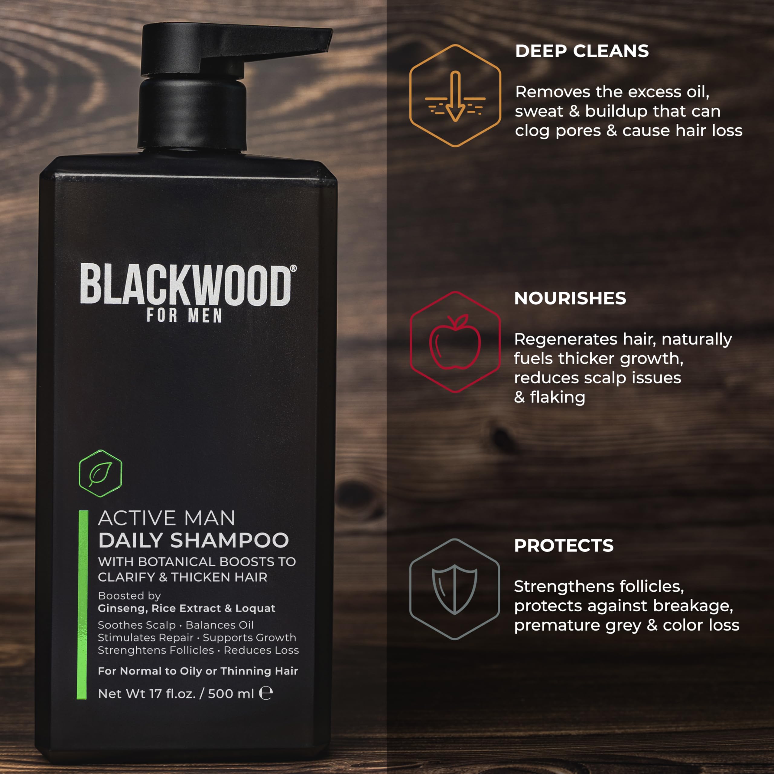 Scalp care scene with menthol cooling from Blackwood For Men Active Man Daily Shampoo.