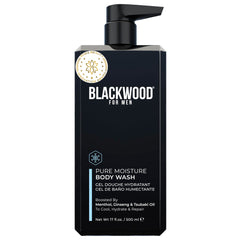 Blackwood For Men Pure Moisture Body Wash bottle pouring to boost hydration after cleansing
