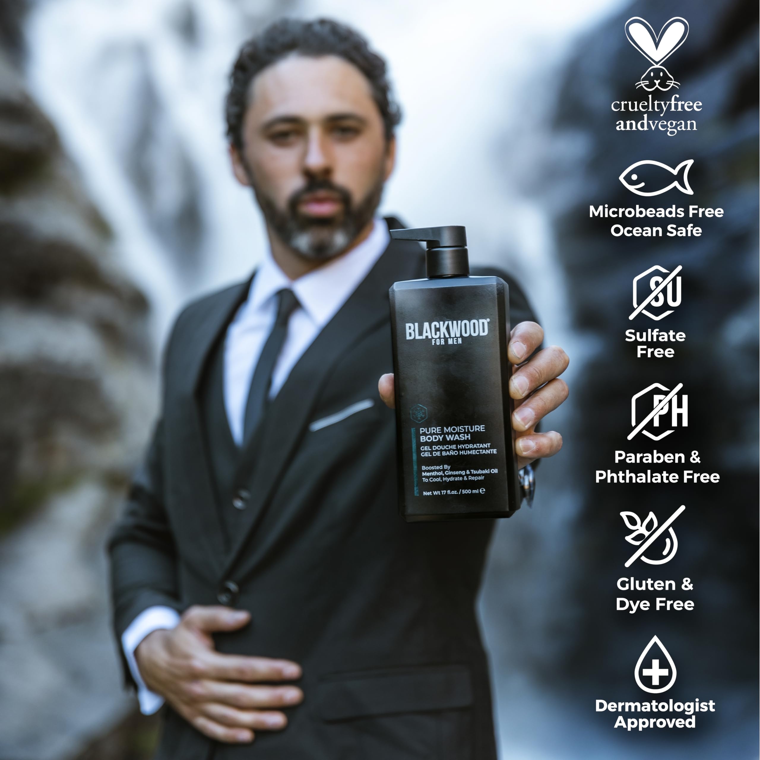 Blackwood For Men Pure Moisture Body Wash foam in hand shows rich lather with botanical boosts