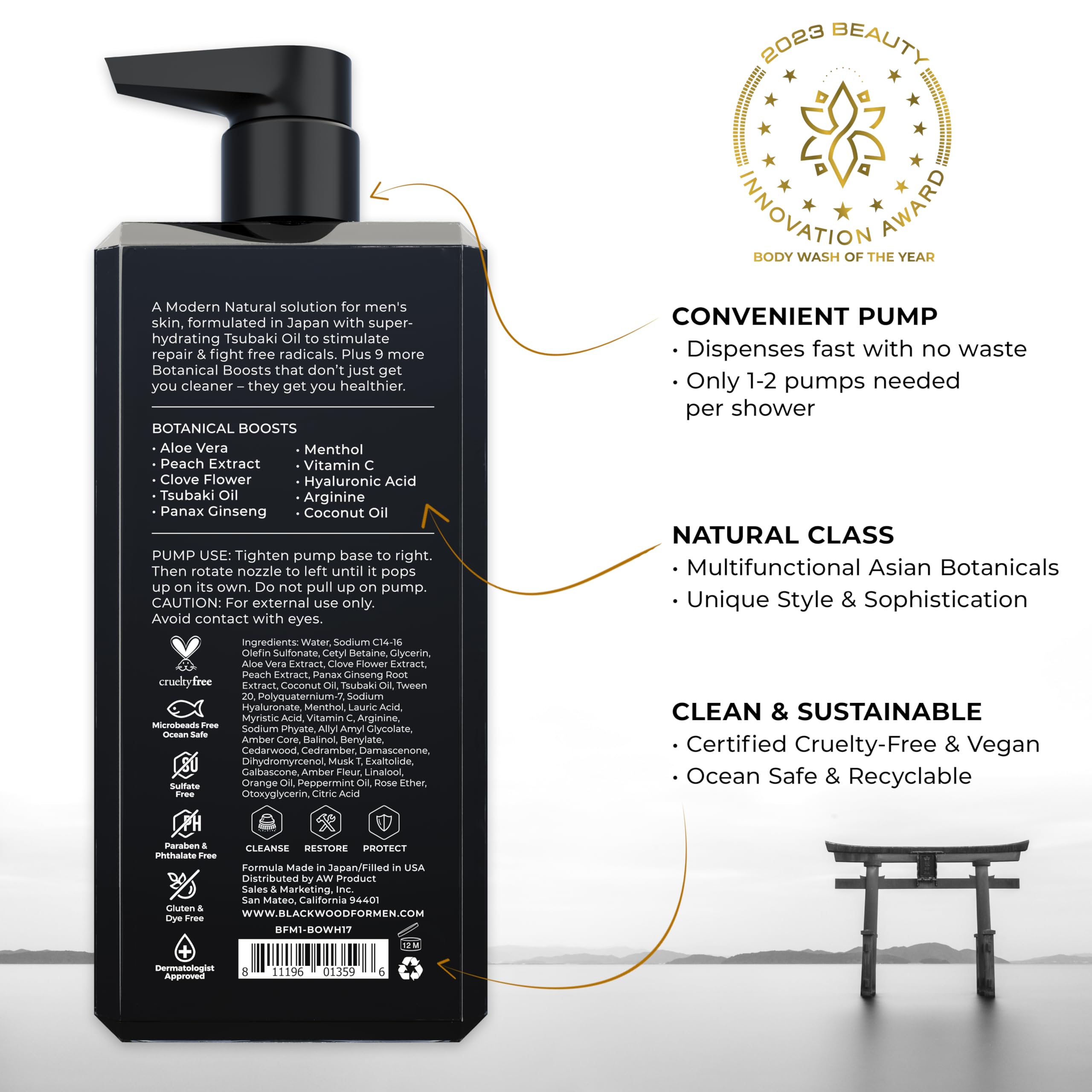 Blackwood For Men Pure Moisture Body Wash menthol splash cools and refreshes skin
