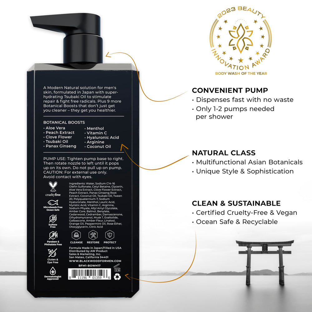 Blackwood For Men Pure Moisture Body Wash menthol splash cools and refreshes skin