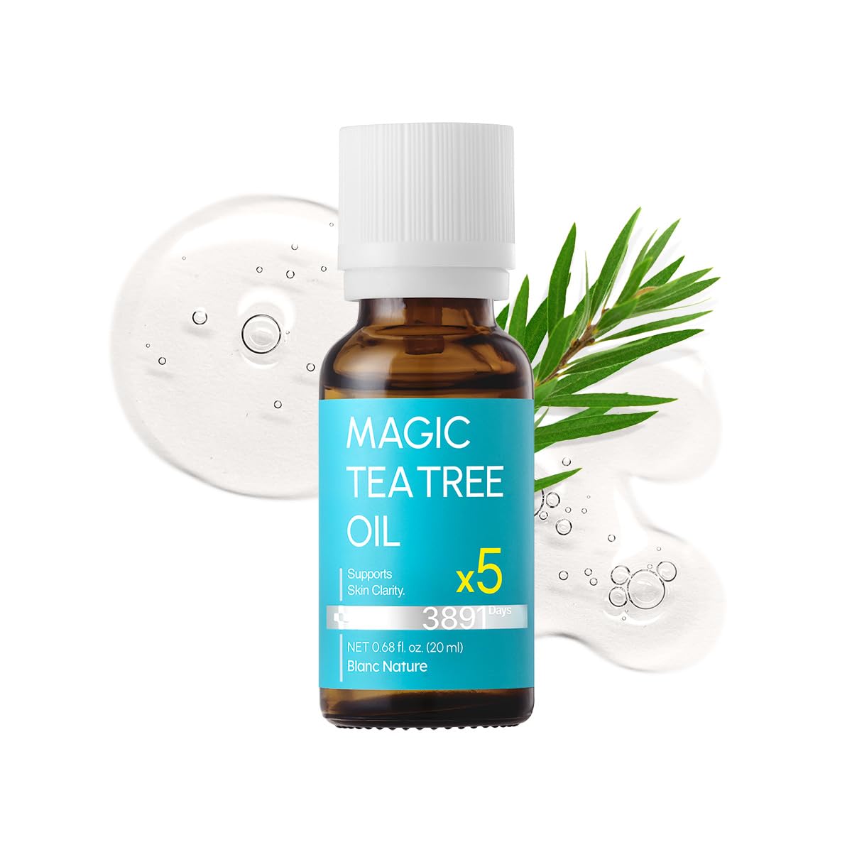 BLANC NATURE Magic Tea Tree Oil bottle with drops for daily spot care.