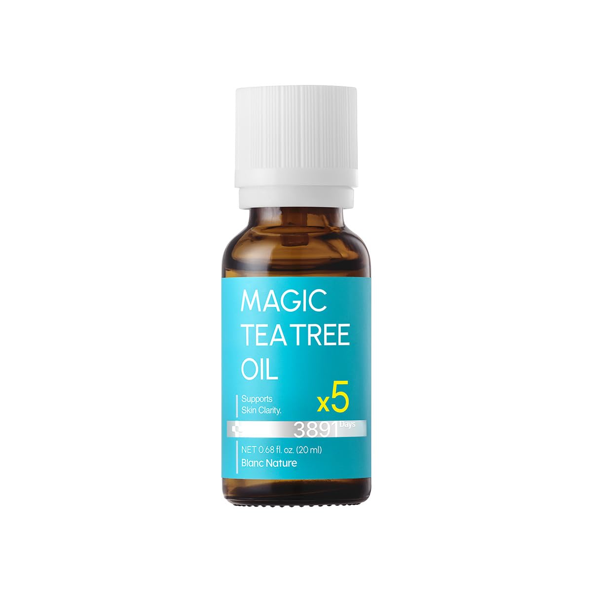 BLANC NATURE Magic Tea Tree Oil bottle shown for clear skin support daily.
