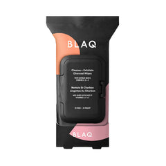 BLAQ Activated Charcoal Face Wipes pack front view for quick makeup removal.