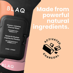 BLAQ textured side exfoliation for deeper cleansing and refined pores.