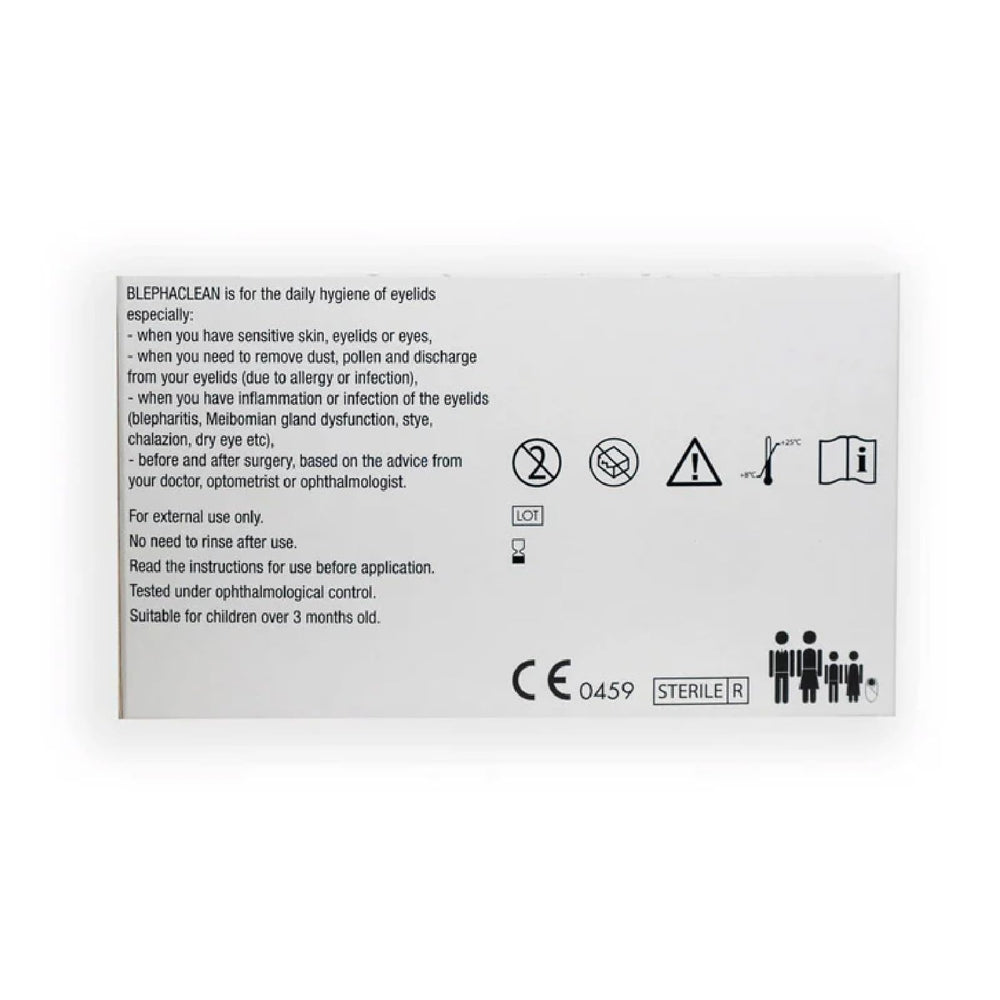 Blephaclean wipes pouch: resealable packaging enables convenient on-the-go eyelid care.