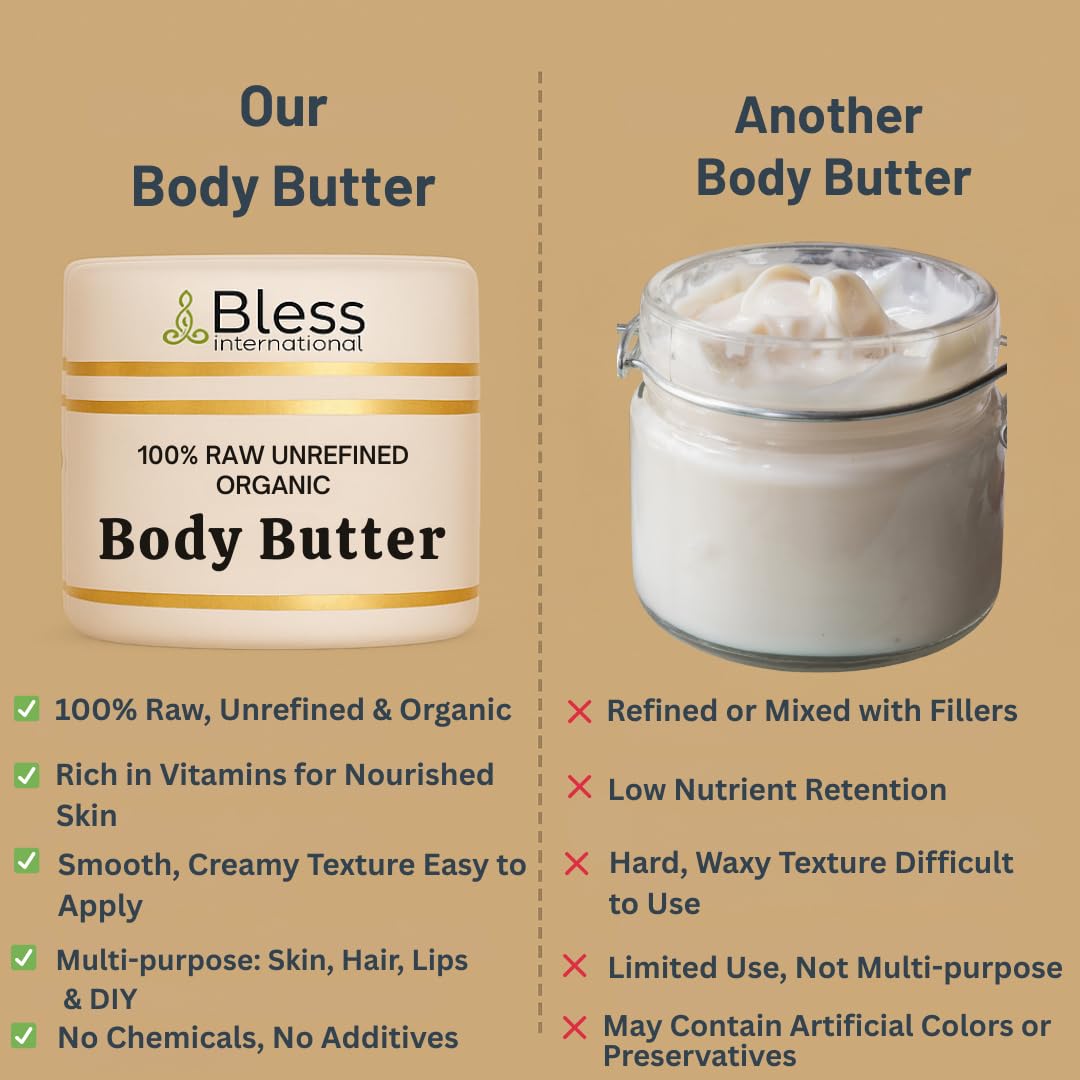 Bless International mango butter used as body moisturizer for smoother skin.