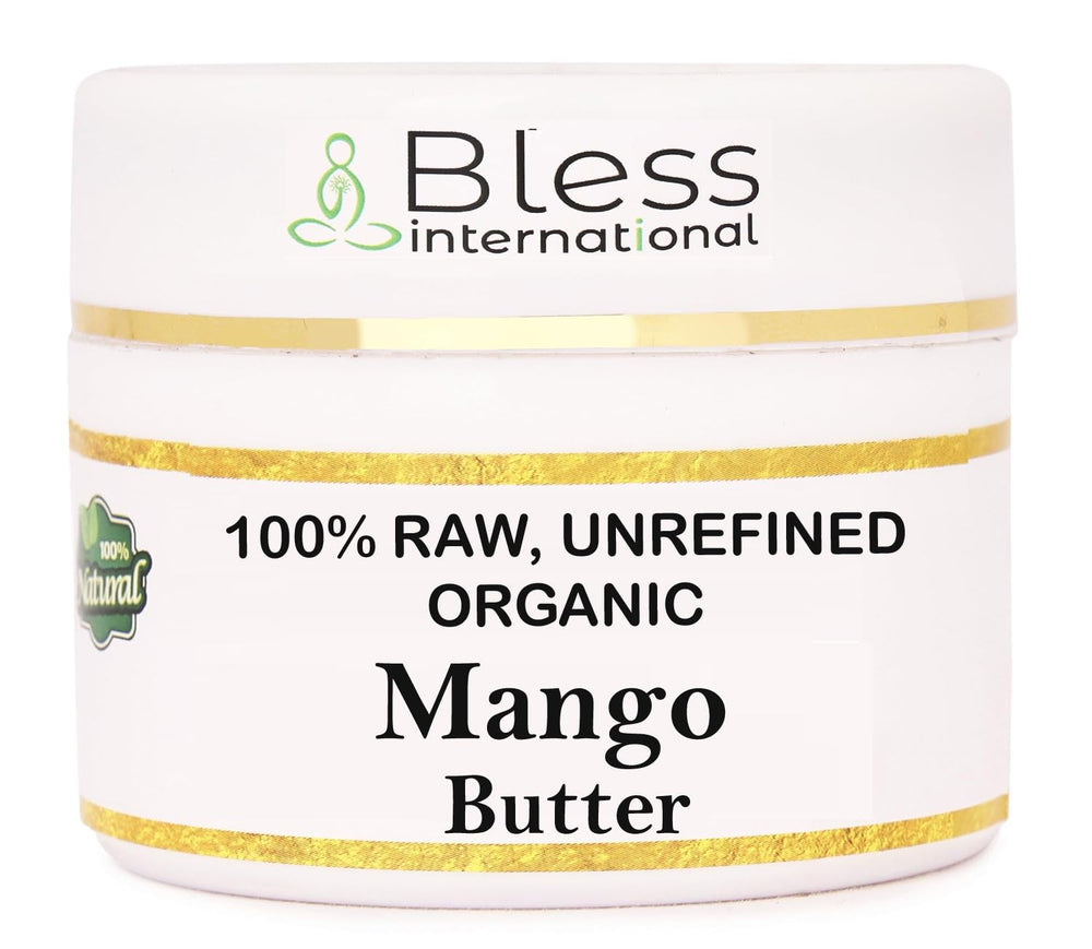 Bless International Organic Raw Mango Butter ivory close-up showcases pure, unrefined moisture.