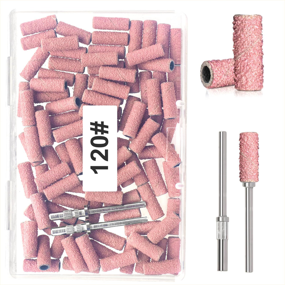 BLESWIN 100pcs small sanding bands with upgraded 3mm mandrel for precise acrylic nail shaping.