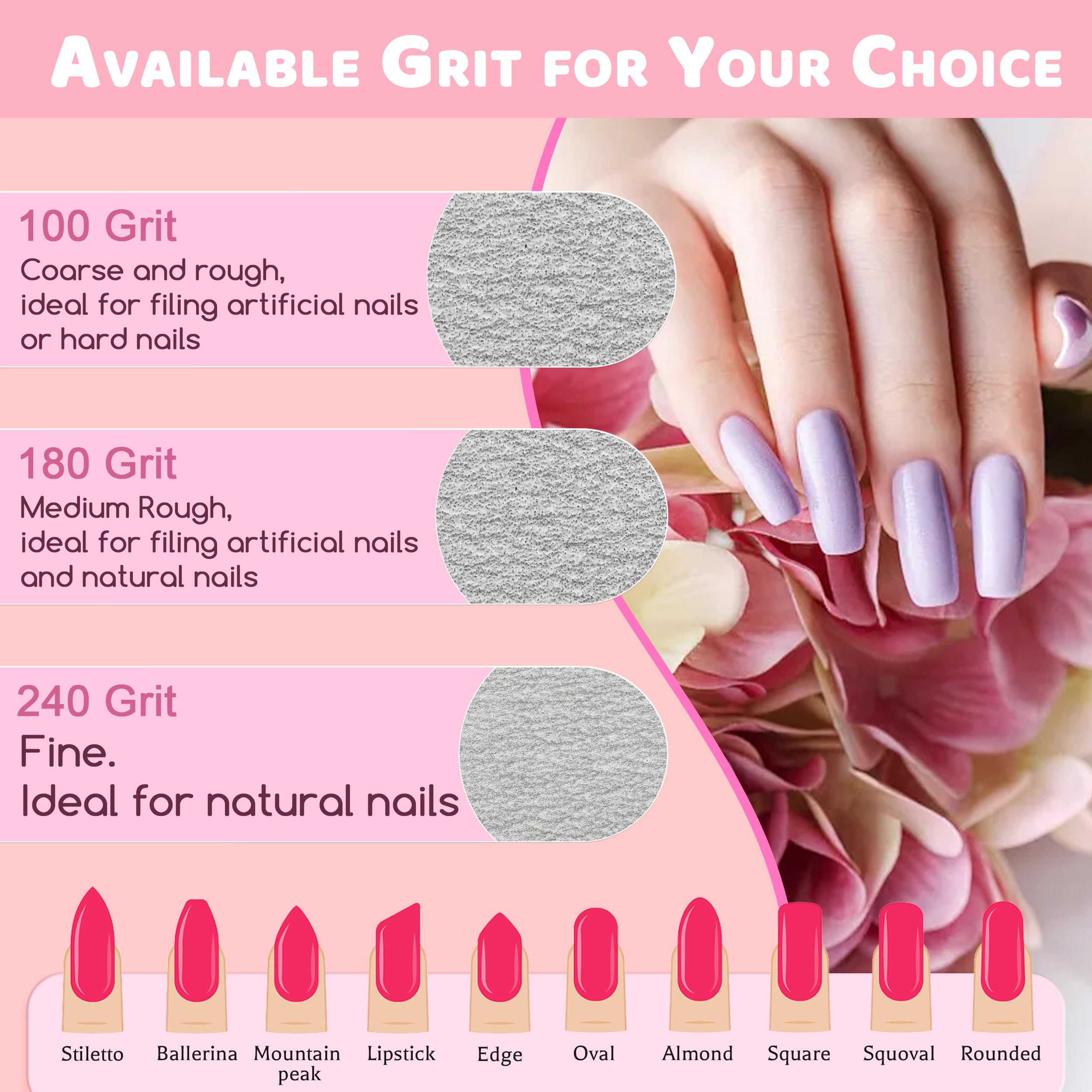 Lima de uñas BLESWIN con grano 180, perfecta para limar y dar forma suave.
