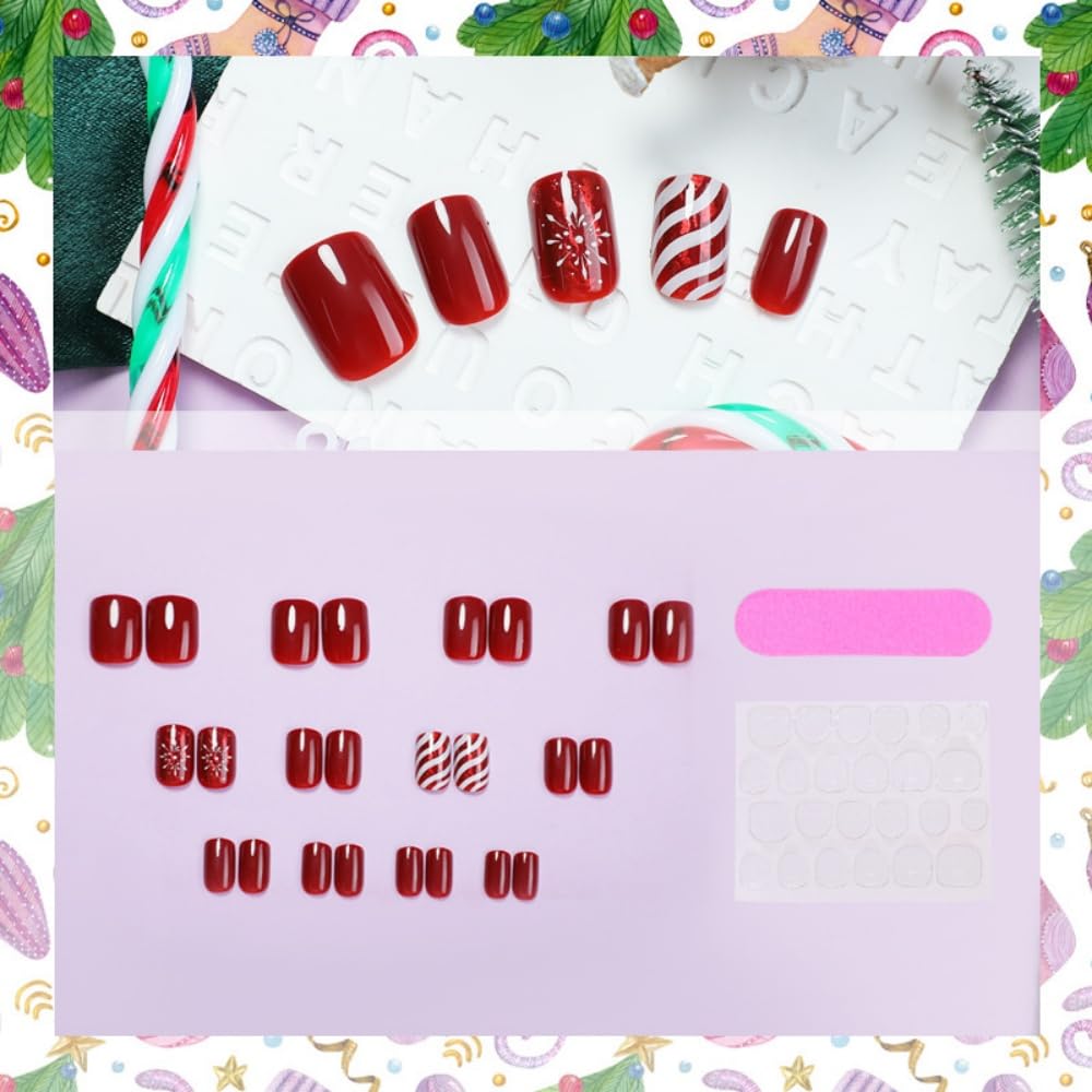 BLGTGH glossy red glitter nails provide bold, festive look with easy party-ready application.
