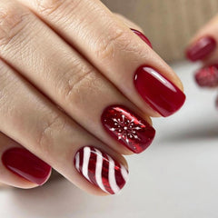BLGTGH Christmas press-on nails with snowflake design offer festive elegance and quick holiday glam.