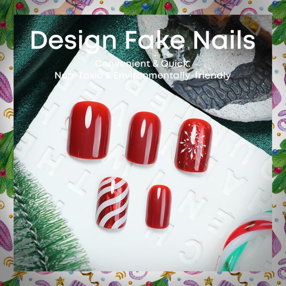 BLGTGH white stripe pattern press-ons create chic nails for everyday winter wear.