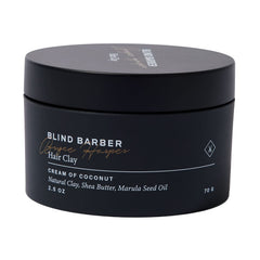 Blind Barber Bryce Harper Hair Clay bottle closeup showing matte finish for natural-looking hold.