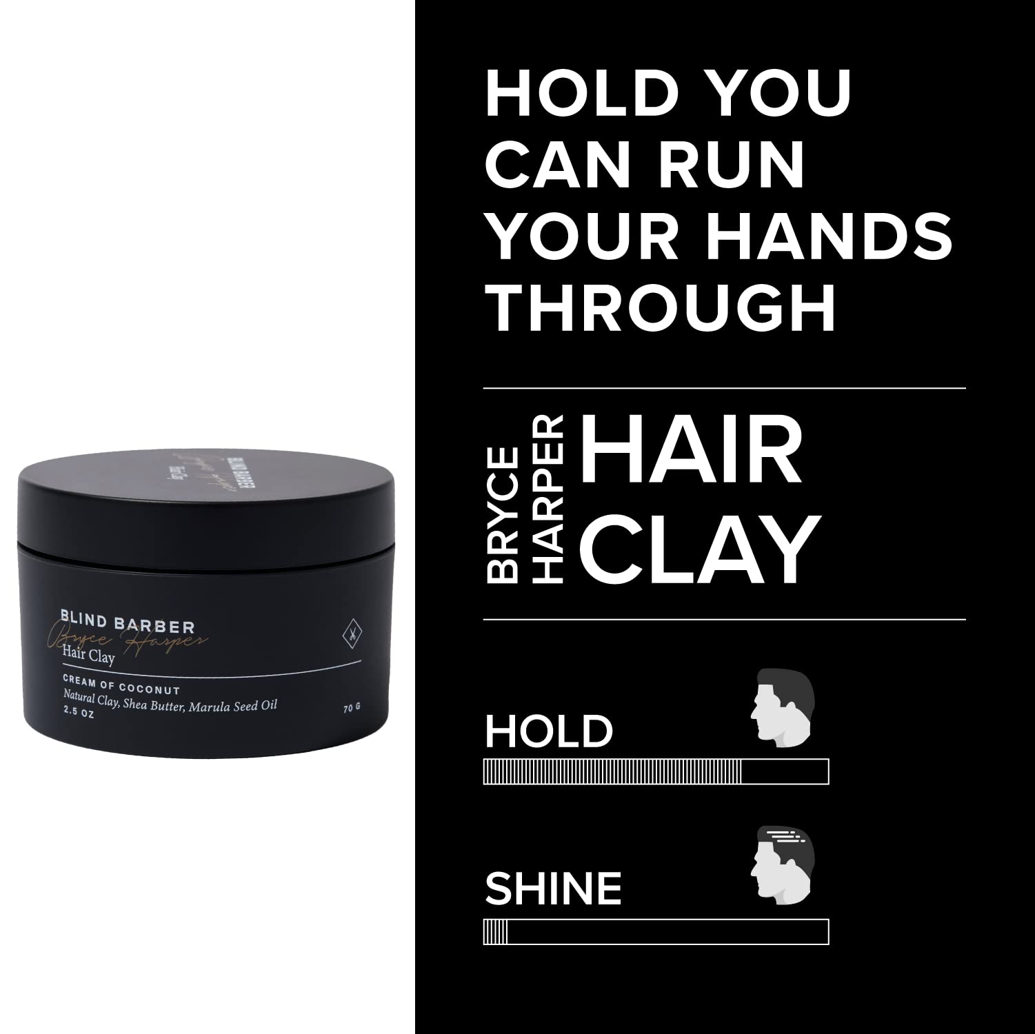 Blind Barber Bryce Harper Hair Clay dispenser closeup emphasizes even application for consistent look.