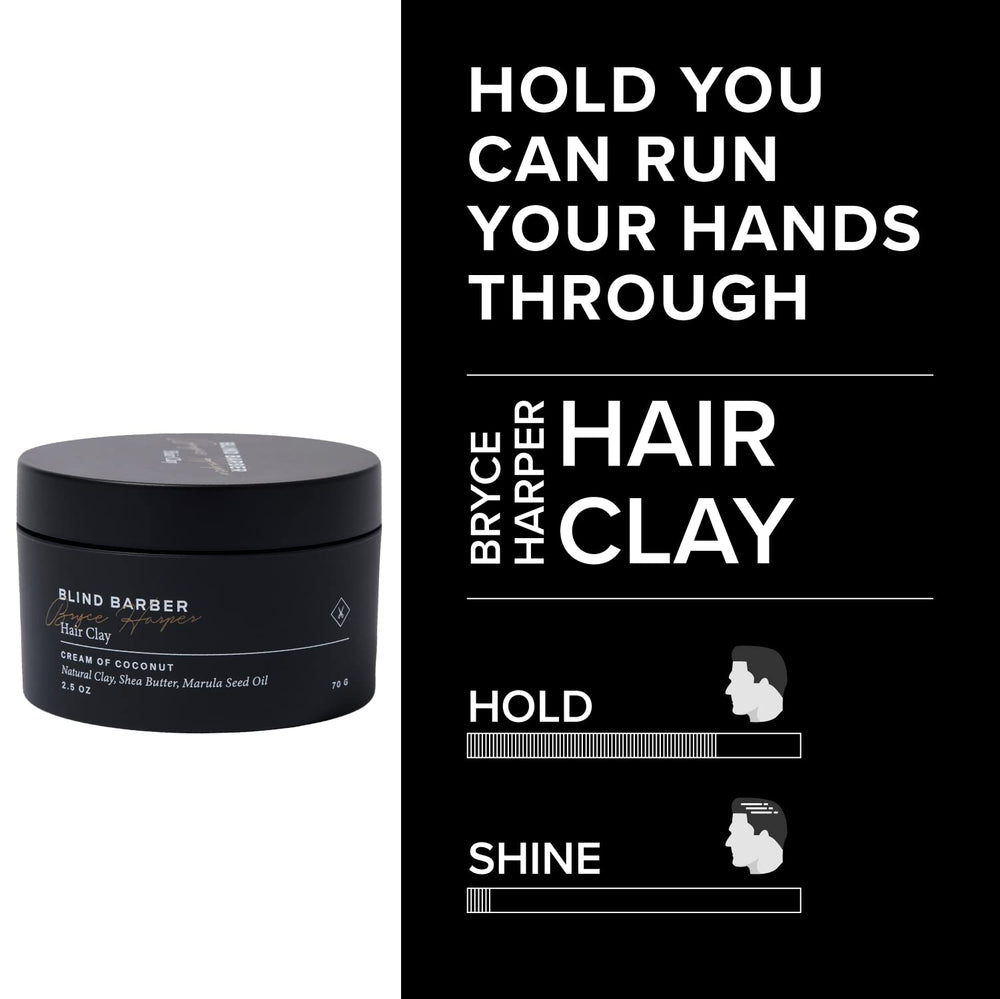 Blind Barber Bryce Harper Hair Clay dispenser closeup emphasizes even application for consistent look.