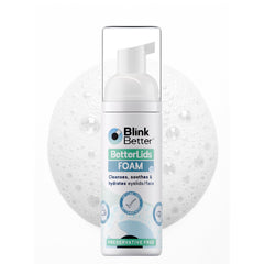 BlinkBetter BetterLids eyelid foam cleanser bottle shows gentle cleansing action.