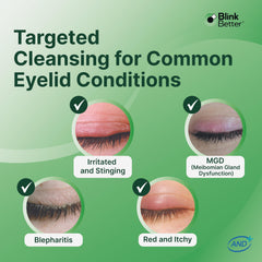 BlinkBetter BetterLids Gel ingredients-centella-tea-tree highlights soothing botanicals for sensitive eyelids.