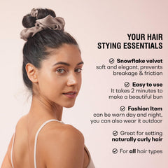 BLINKEEN olive-green heatless curling scrunchie shown for comfortable overnight styling