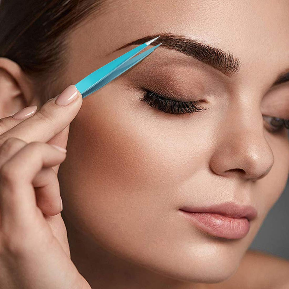 Blinkeen tweezers in use for eyebrow grooming and facial hair precision.