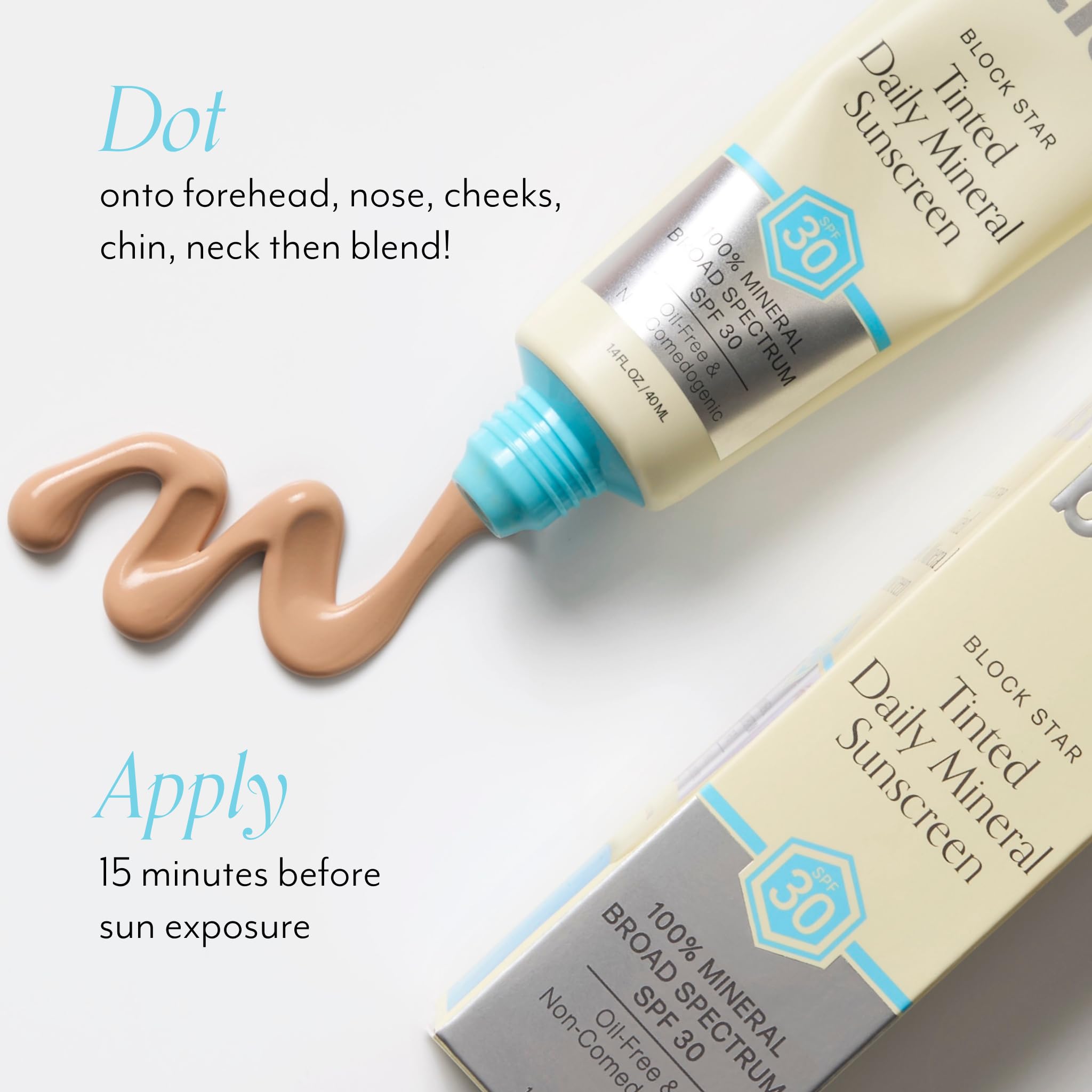 Bliss Block Star applying sunscreen in dot-and-blend motion