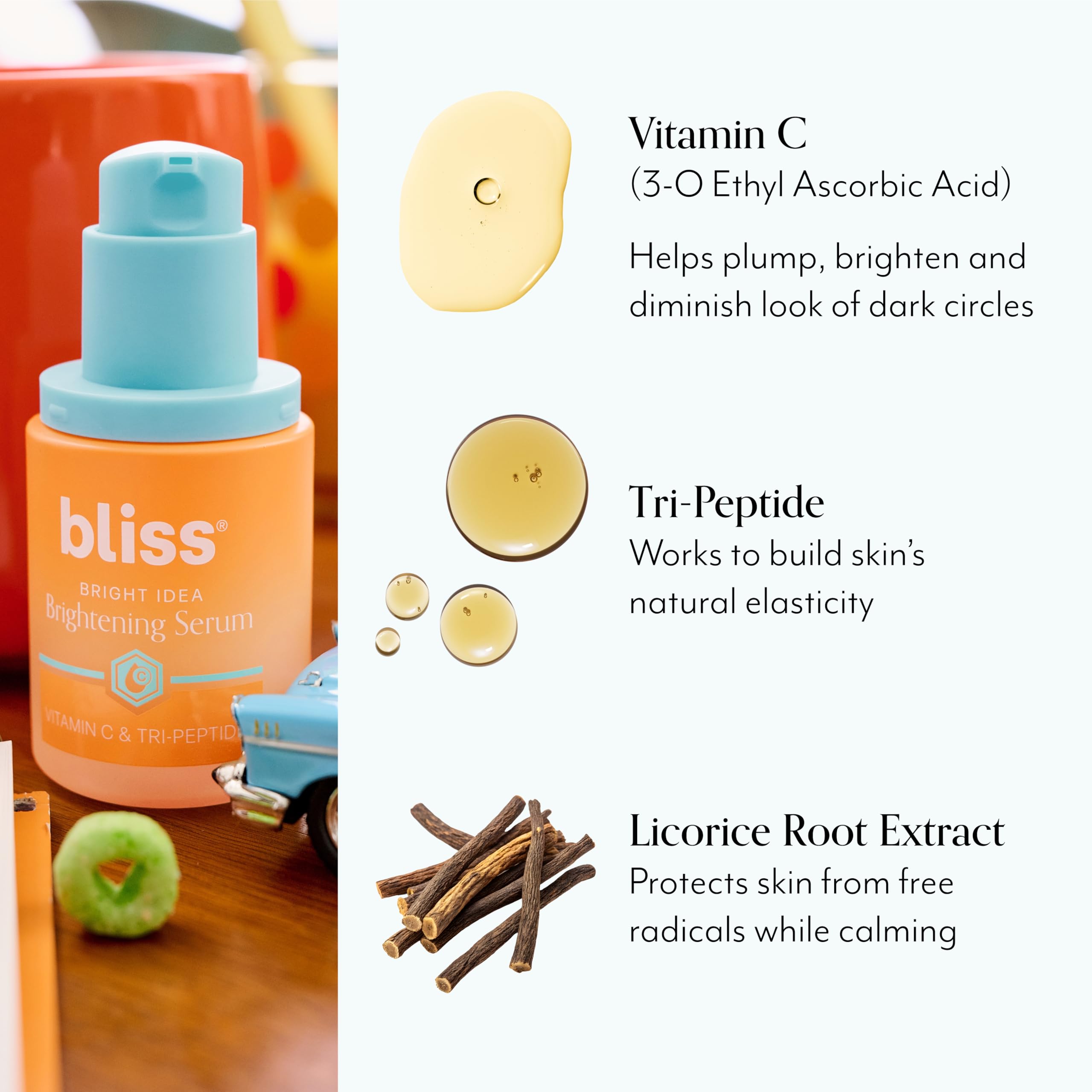 Bliss Bright Idea Serum texture swatch shows smooth, fast-absorbing finish.