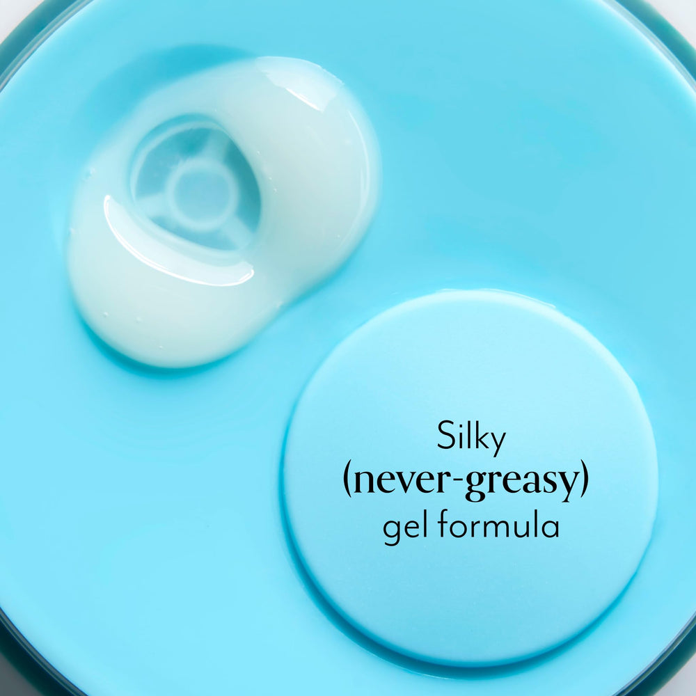 Bliss clarifying gel application swirl captures quick-absorb gel on skin.