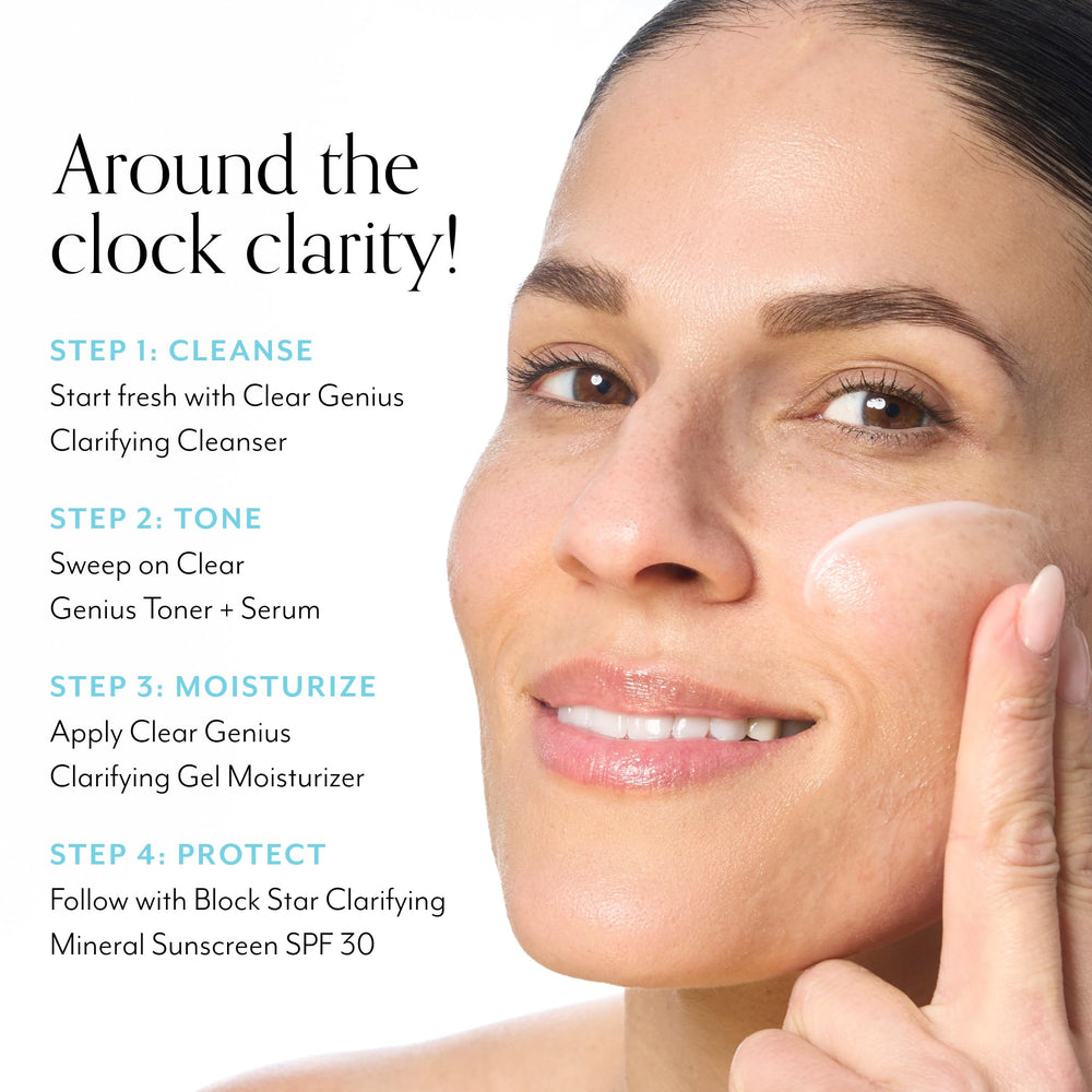 Bliss clarifying gel niacinamide close-up highlights balanced pores and calm skin.