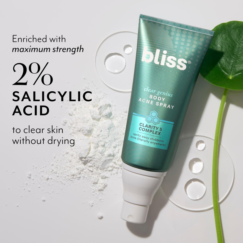 Bliss Clear Genius Body Acne Spray vegan and cruelty-free testing