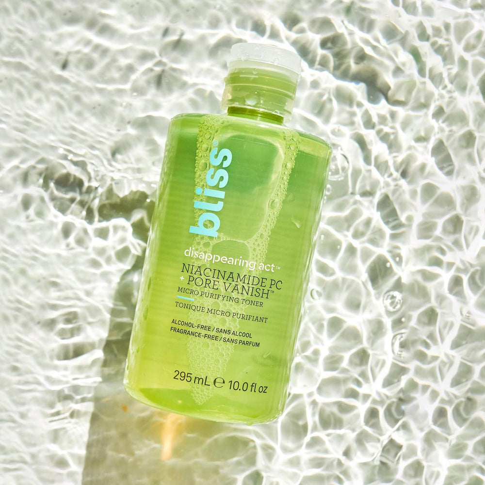 Bliss Disappearing Act Toner after-use skin feels refreshed.
