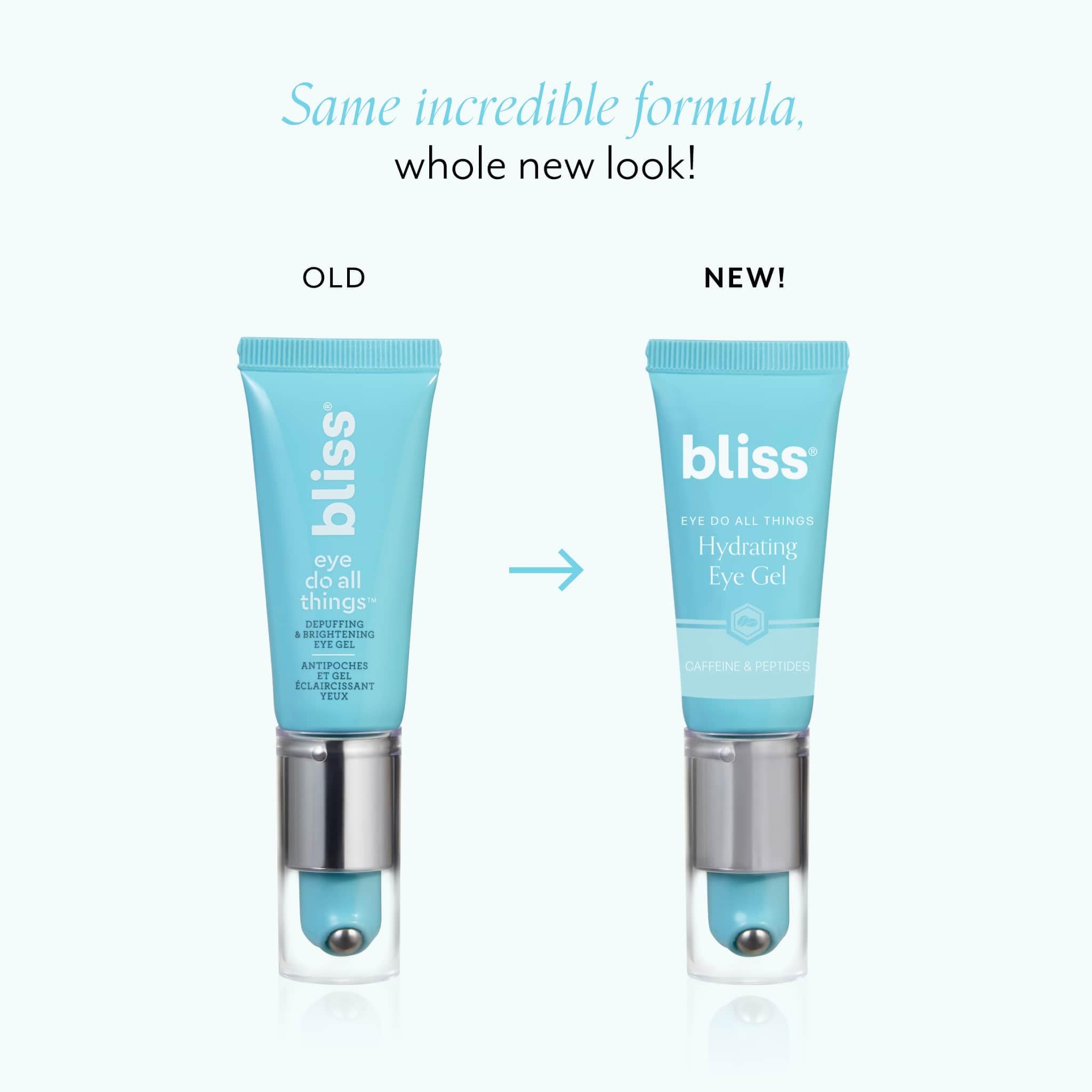Bliss Eye Do All Things Hydrating Eye Gel cooling application closeup for refreshed under-eye area.