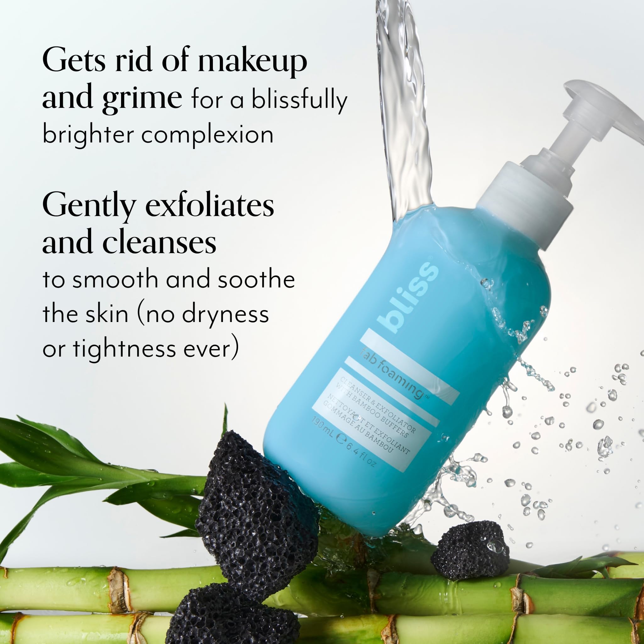 Bliss Fab Foaming cleanser makeup removal action demonstrates quick cleansing for busy mornings