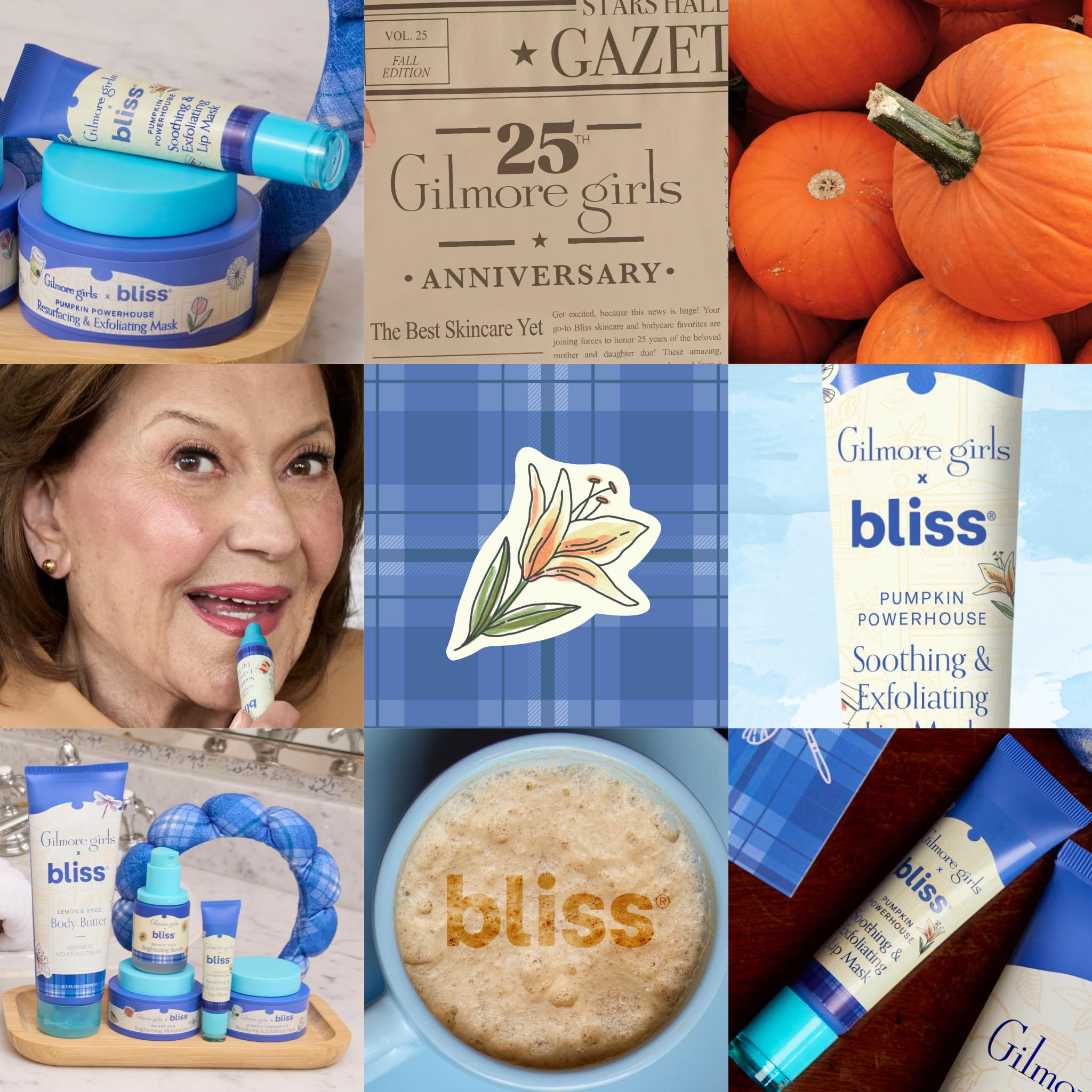 Bliss Gilmore Girls pumpkin powerhouse exfoliation action softens dry lips with gentle scrub-like feel.