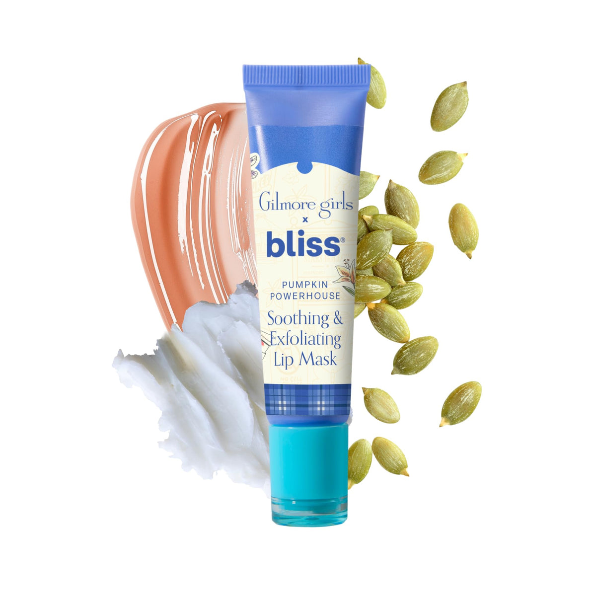 Bliss Gilmore Girls pumpkin powerhouse lip mask jar smooths and hydrates dry lips with pumpkin enzymes.