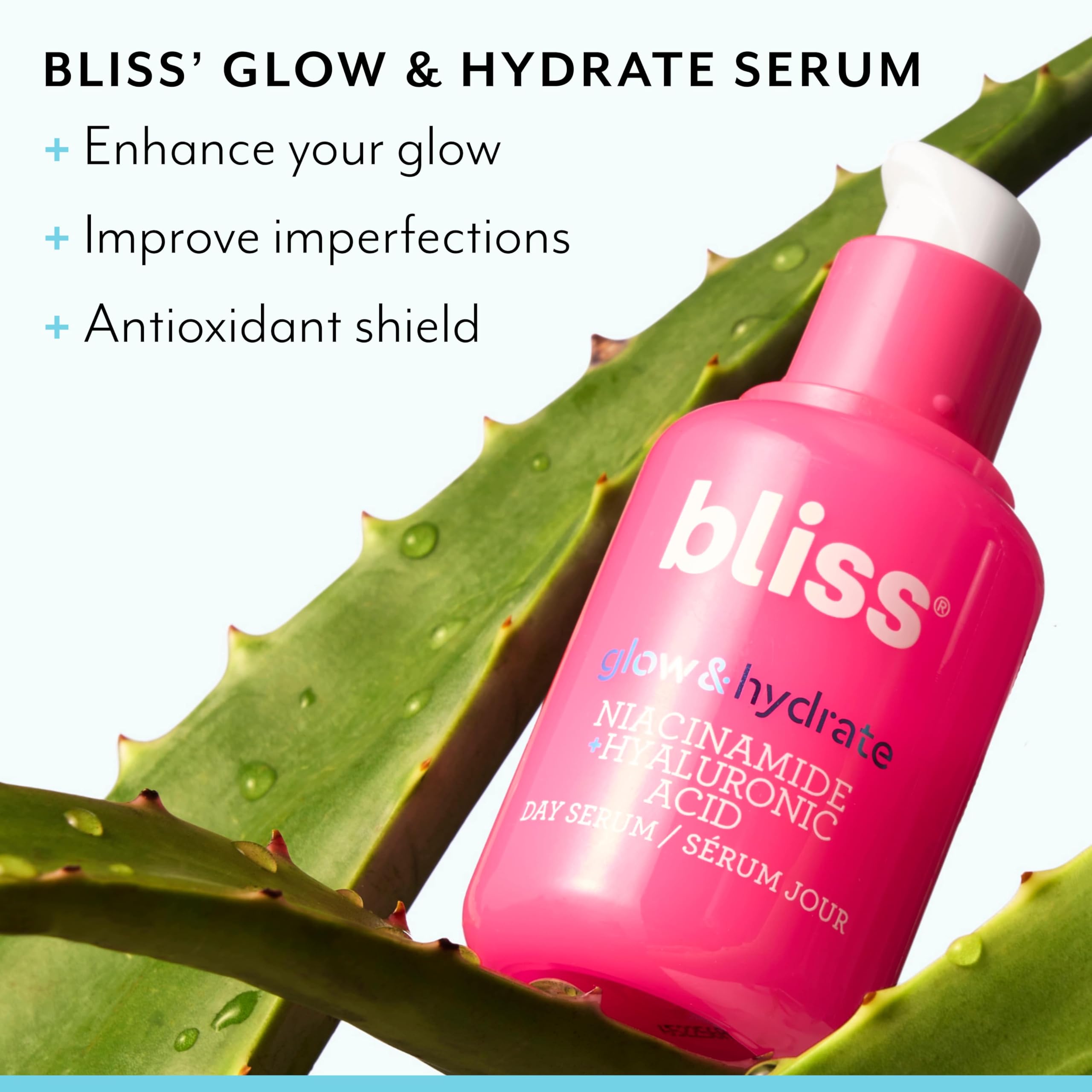 Bliss Glow & Hydrate Serum texture-swirl reveals silky, non-tacky hydration.