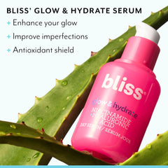 Bliss Glow & Hydrate Serum texture-swirl reveals silky, non-tacky hydration.