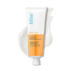 Bliss Glow Rush bottle close-up highlighting brightening vitamin C and hydration.