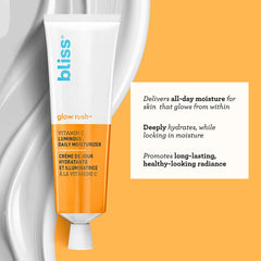 Bliss Glow Rush pump dispenser enables easy, even application of vitamin C moisturizer.