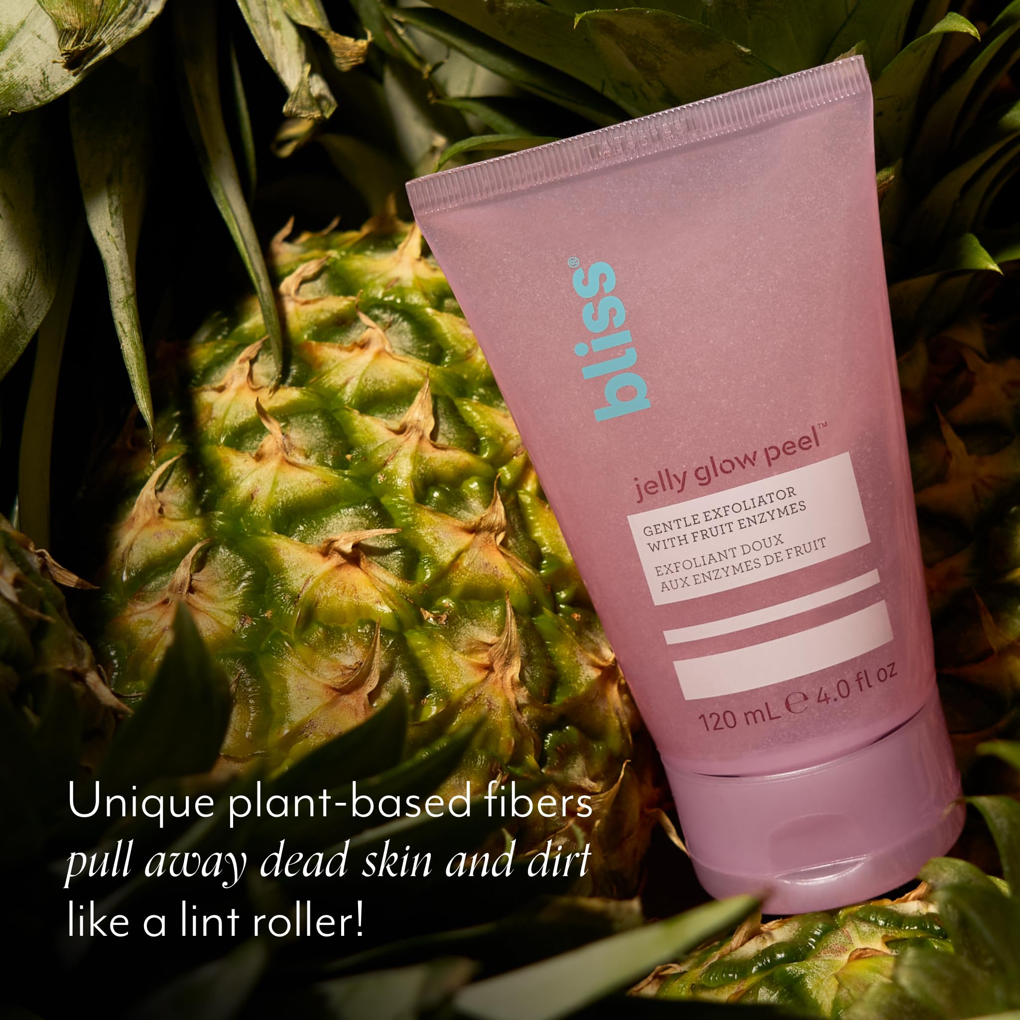 Bliss Jelly Glow Peel texture close-up emphasizes enzyme-rich formula for brighter skin
