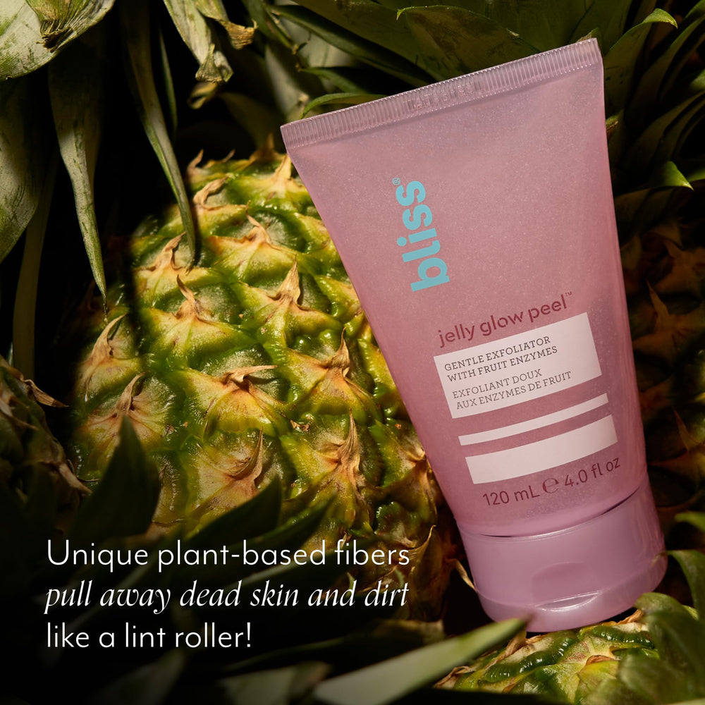 Bliss Jelly Glow Peel texture close-up emphasizes enzyme-rich formula for brighter skin