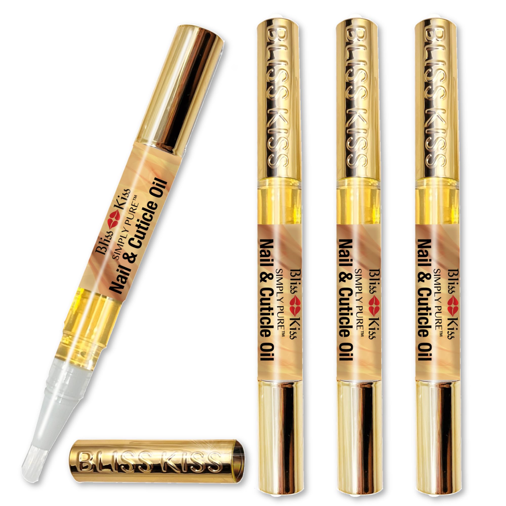 Bliss Kiss 4-pen vanilla nail oil pen application showing cuticle hydration.