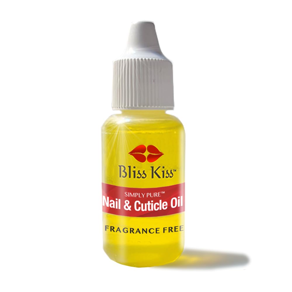 Bliss Kiss fragrance-free nail oil bottle hydrates nails and cuticles.